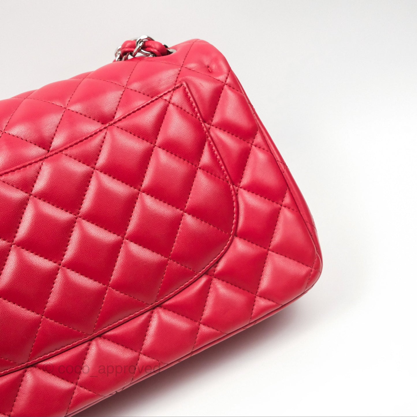 Chanel Jumbo Double Flap Red Lambskin Silver Hardware