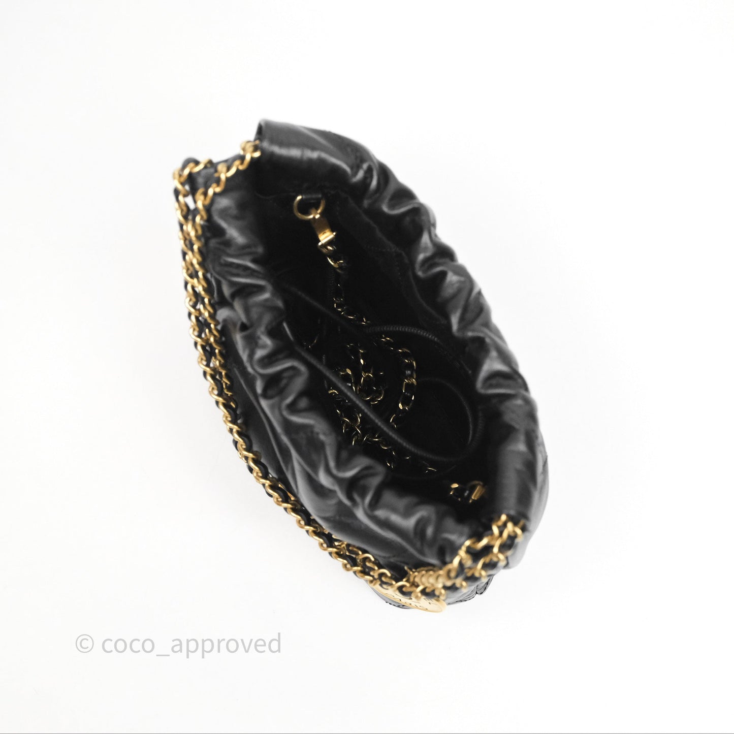 Chanel 22 Mini Bag Black Crumpled Calfskin Aged Gold Hardware