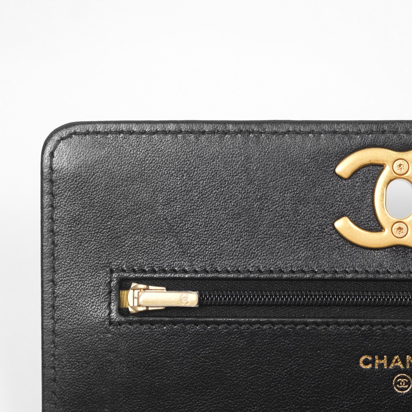 Chanel Quilted WOC Adjustable Chain Black Shiny Lambskin Aged Gold Hardware