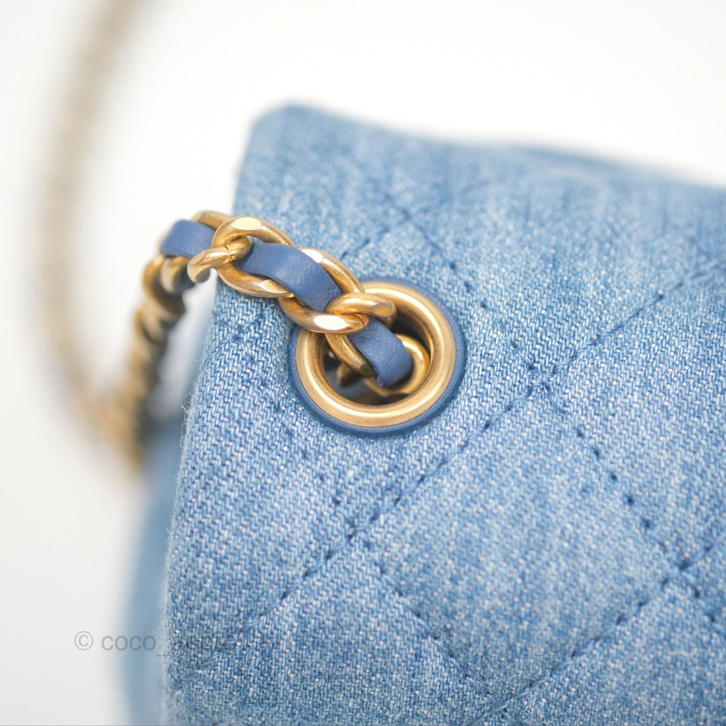 Chanel Mini Square Pearl Crush Quilted Denim Aged Gold Hardware