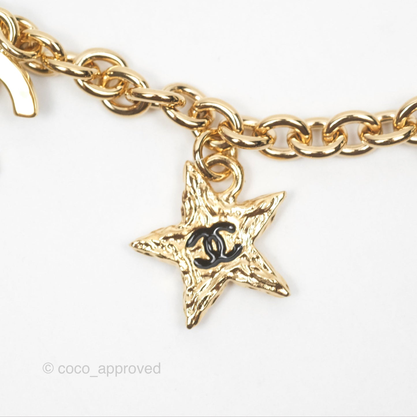 Chanel Black CC Heart Lucky Clover Chain Belt Gold Tone 24P