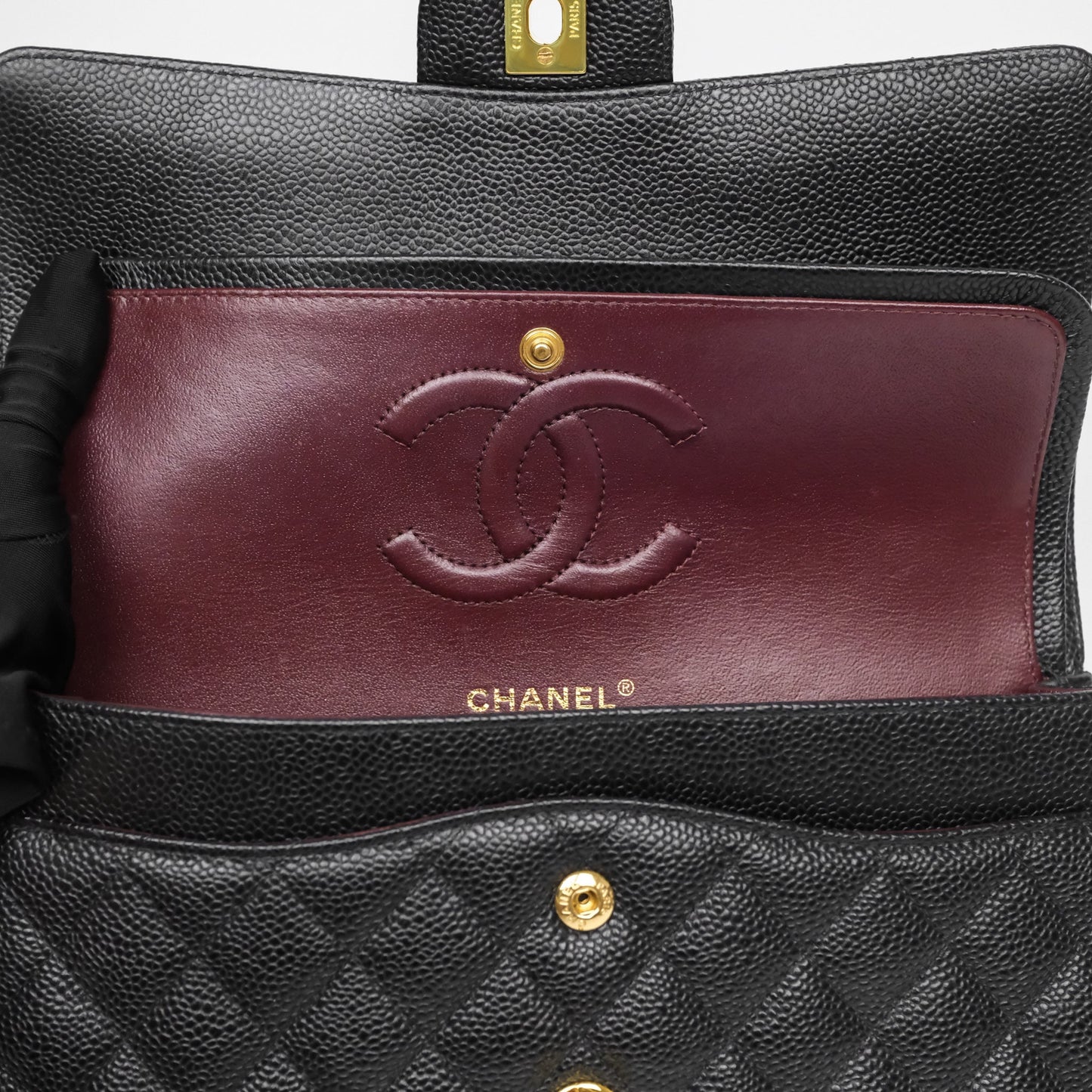 Chanel Classic M/L Medium Flap Quilted Black Caviar Gold Hardware