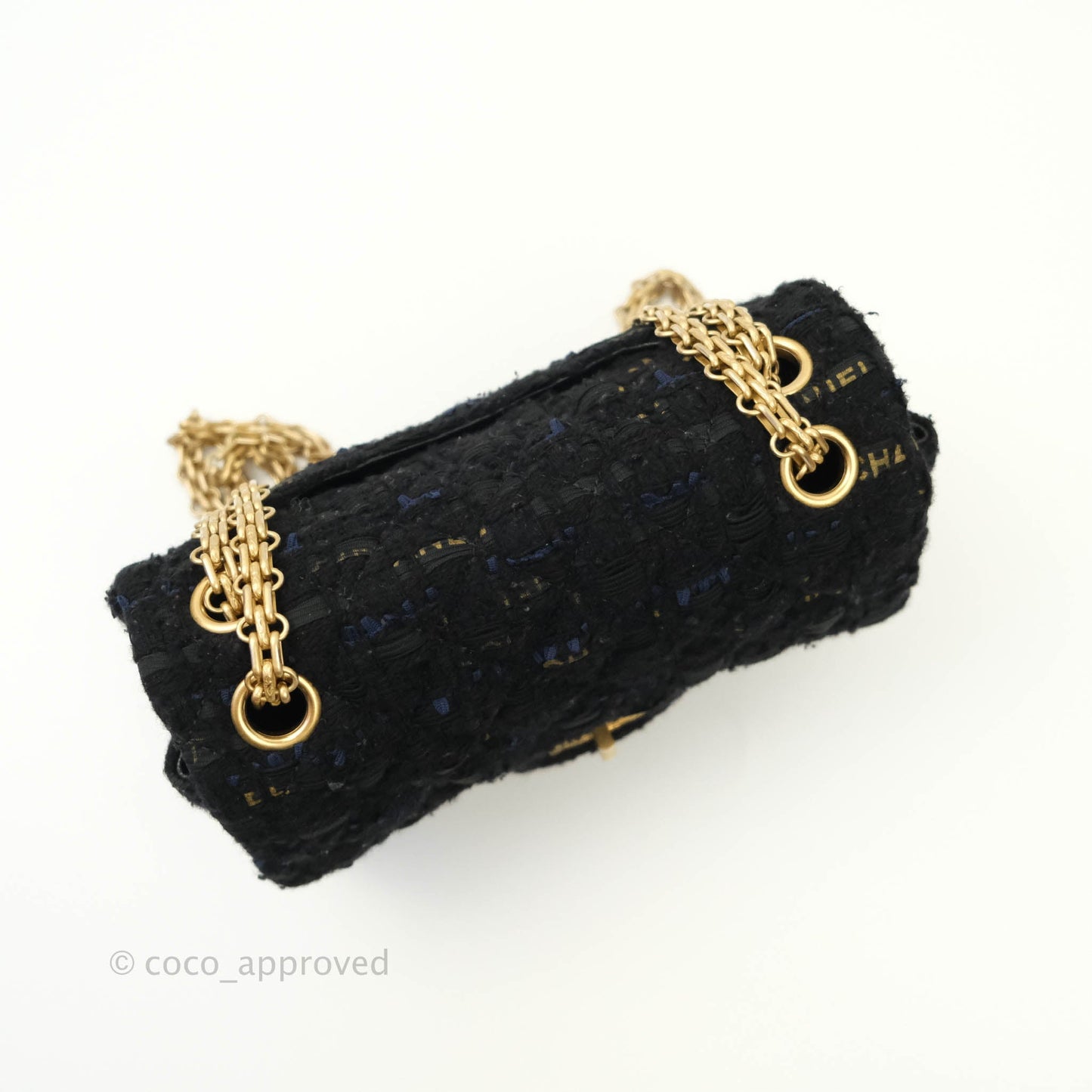 Chanel Mini Reissue 224 Tweed Black Aged Gold Hardware