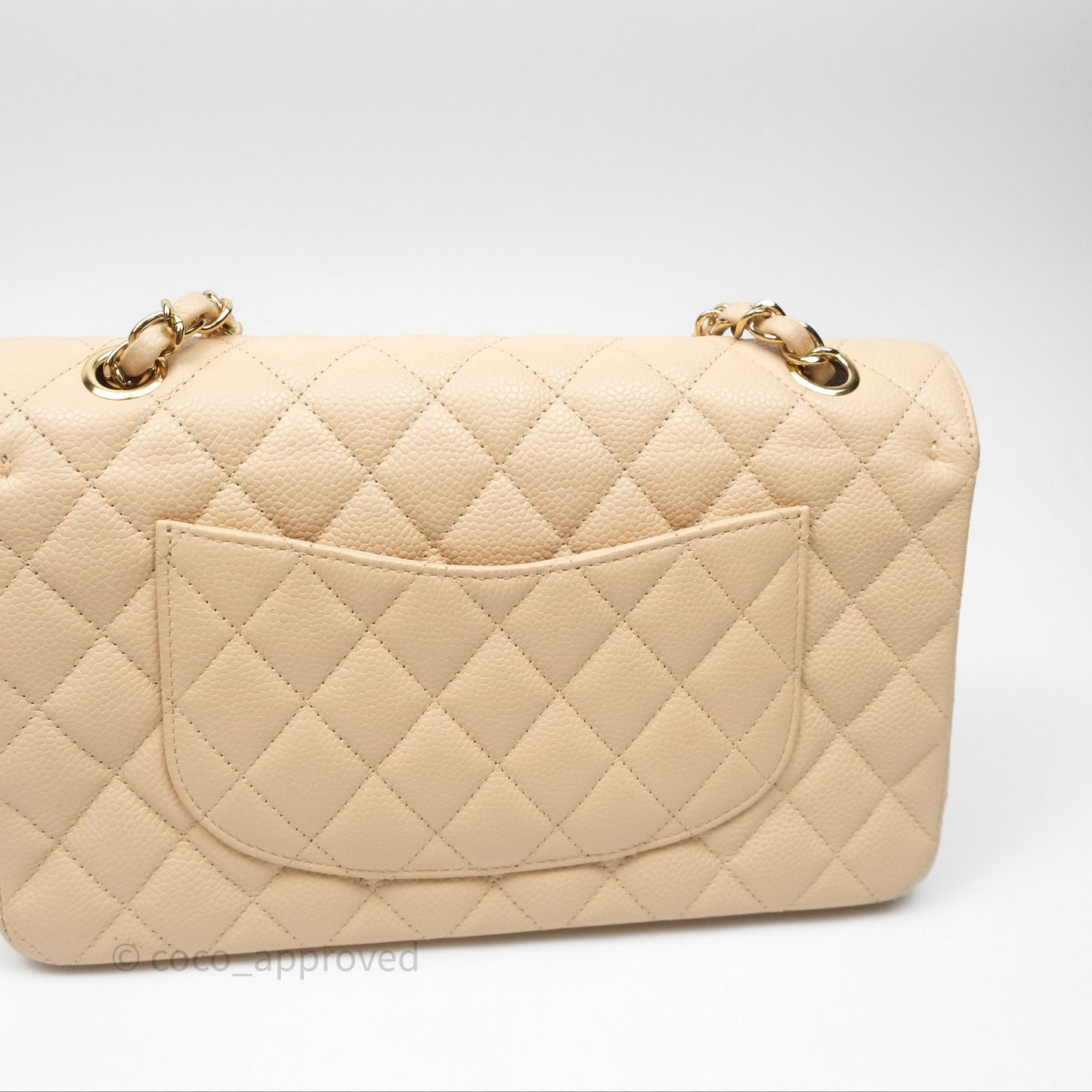 Chanel M/L Medium Classic Flap Quilted Beige Caviar Gold Hardware