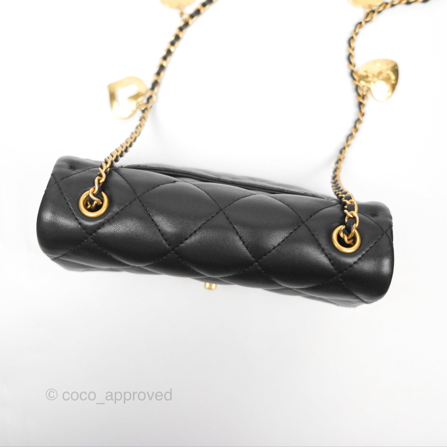 Chanel Mini Flap Bag With Heart CC Charm Black Lambskin Aged Gold Hardware