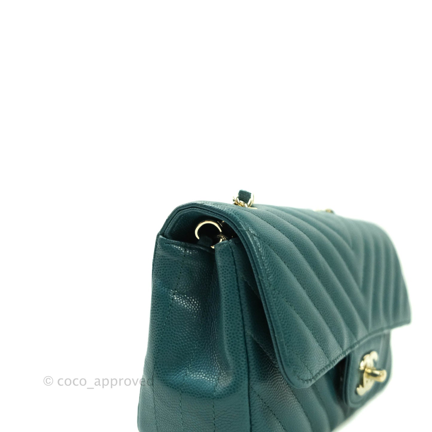 Chanel Chevron Mini Rectangular Caviar Flap Bag Dark Green Gold Hardware