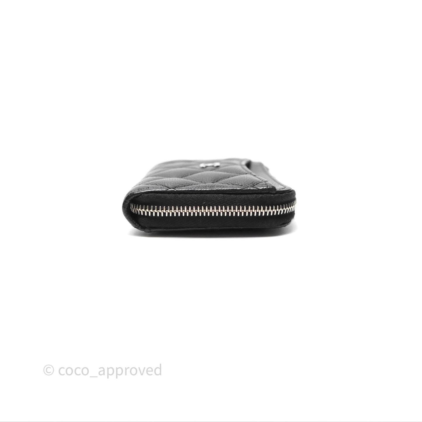Chanel Quilted Zip Card Holder Black Caviar Silver Hardware