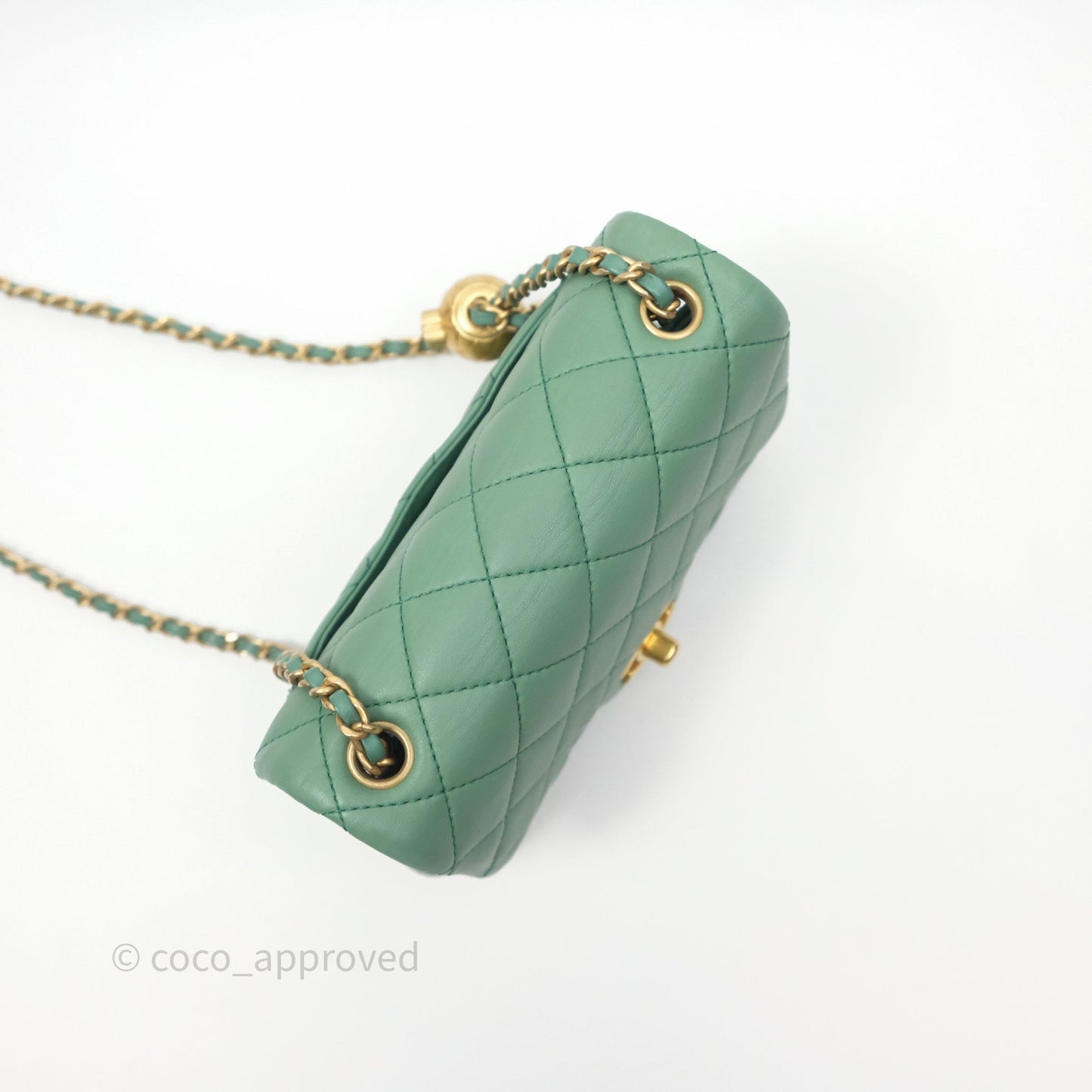 Chanel Pearl Crush Mini Square Quilted Green Lambskin Aged Gold Hardware