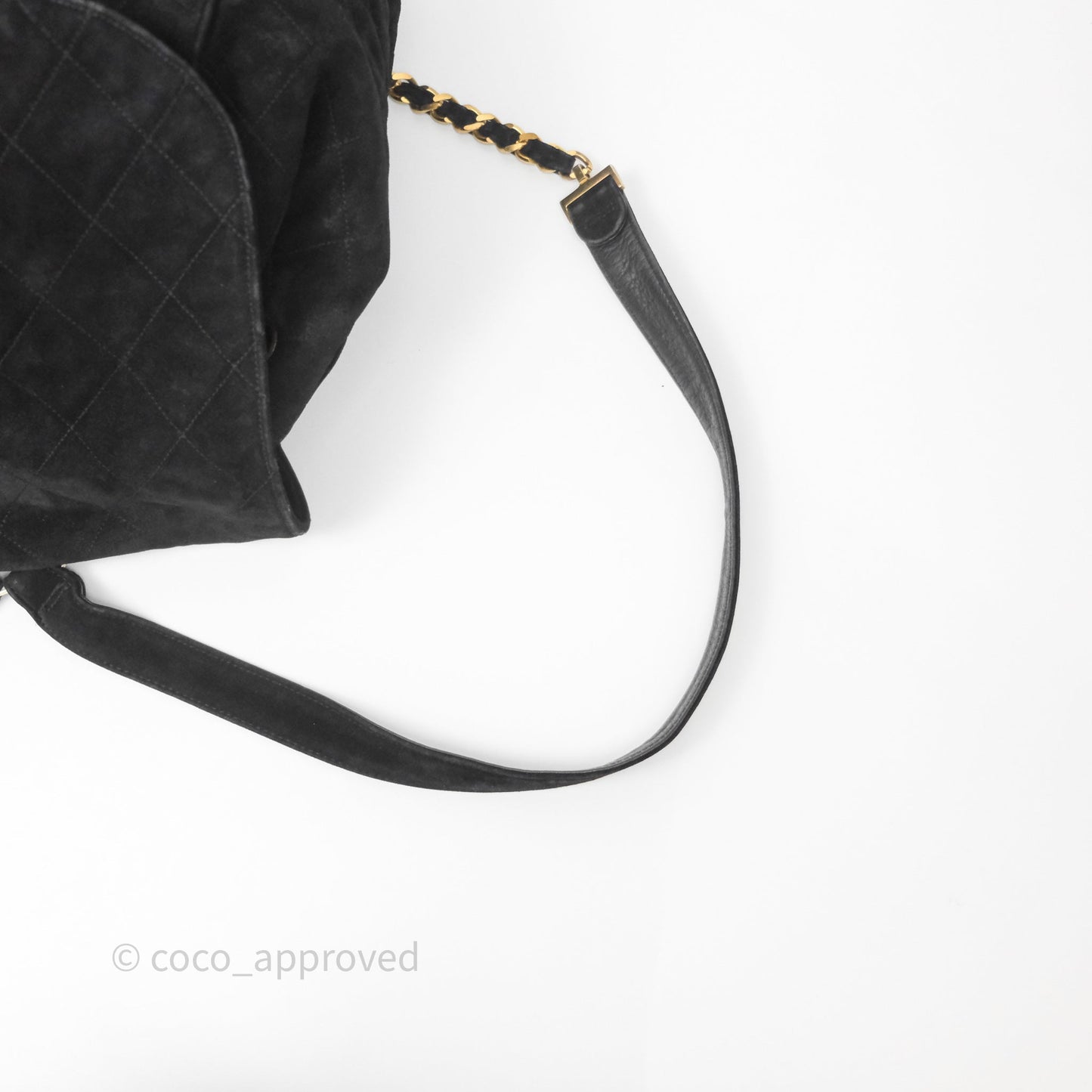 Chanel Vintage Quilted Suede CC Backpack Black Gold Hardware