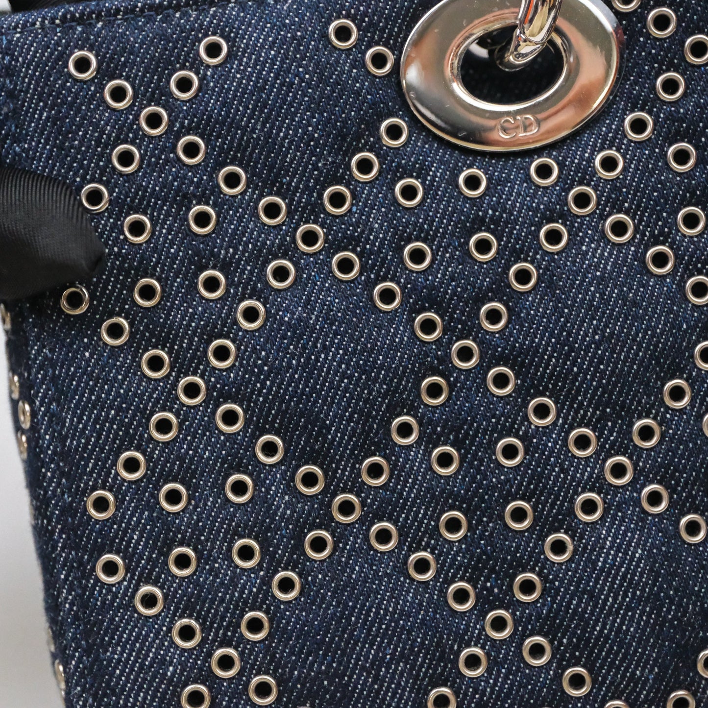 Christian Dior Medium Lady D-Joy Denim Eyelet Silver Hardware