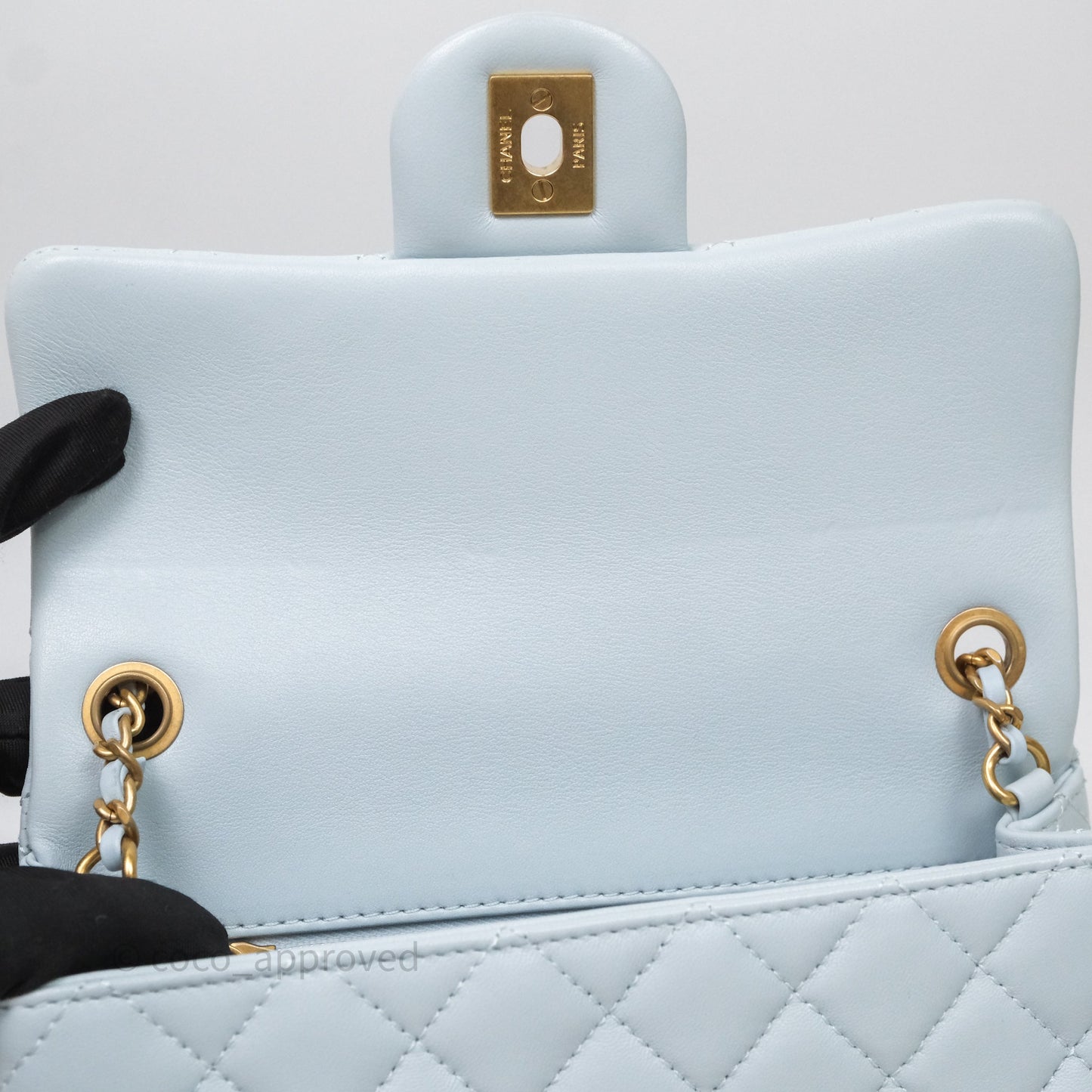 Chanel Pearl Crush Mini Rectangular Light Blue Lambskin Aged Gold Hardware