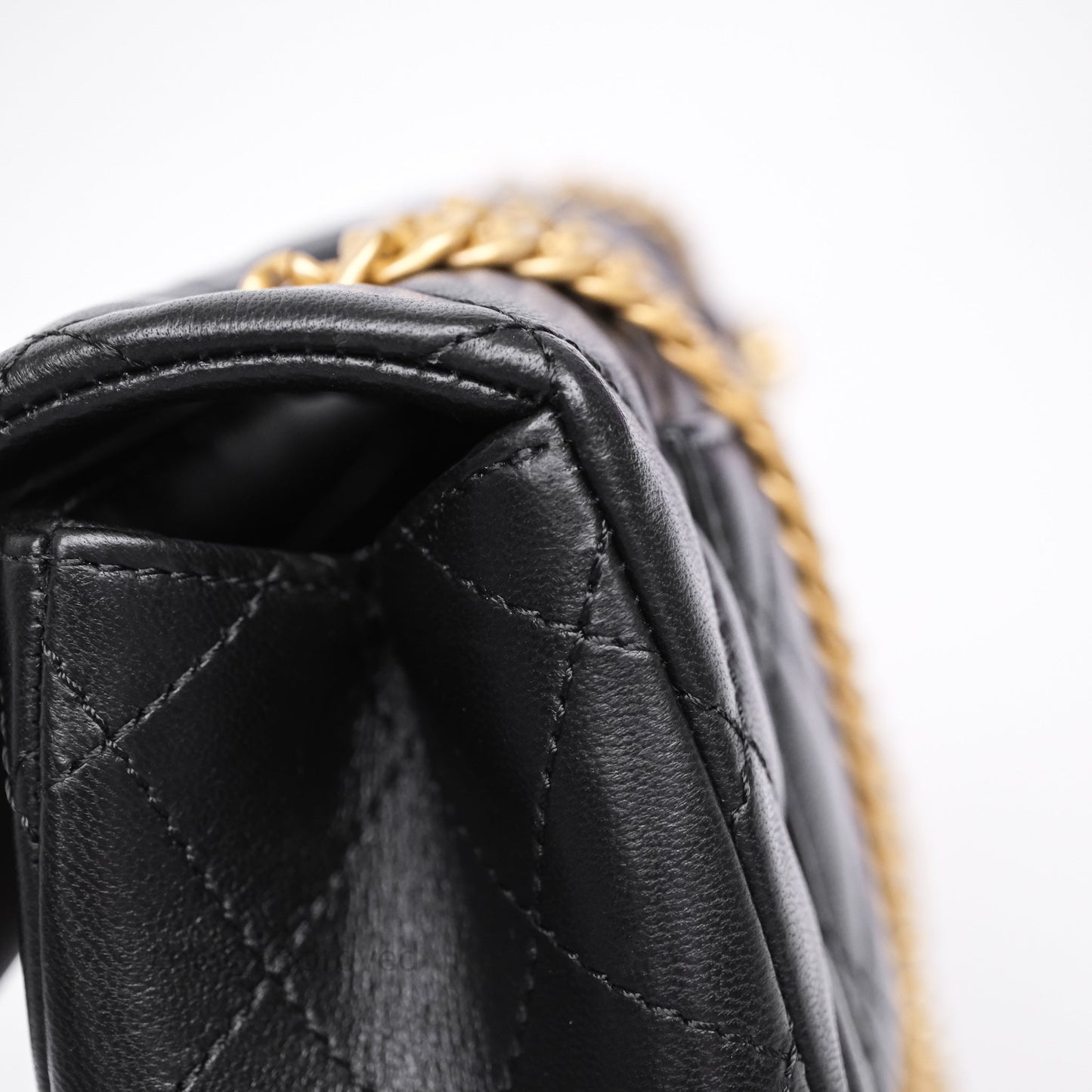 Chanel Mini Rectangular Flap with Camellia Adjustable Chain Black Lambskin Aged Gold Hardware