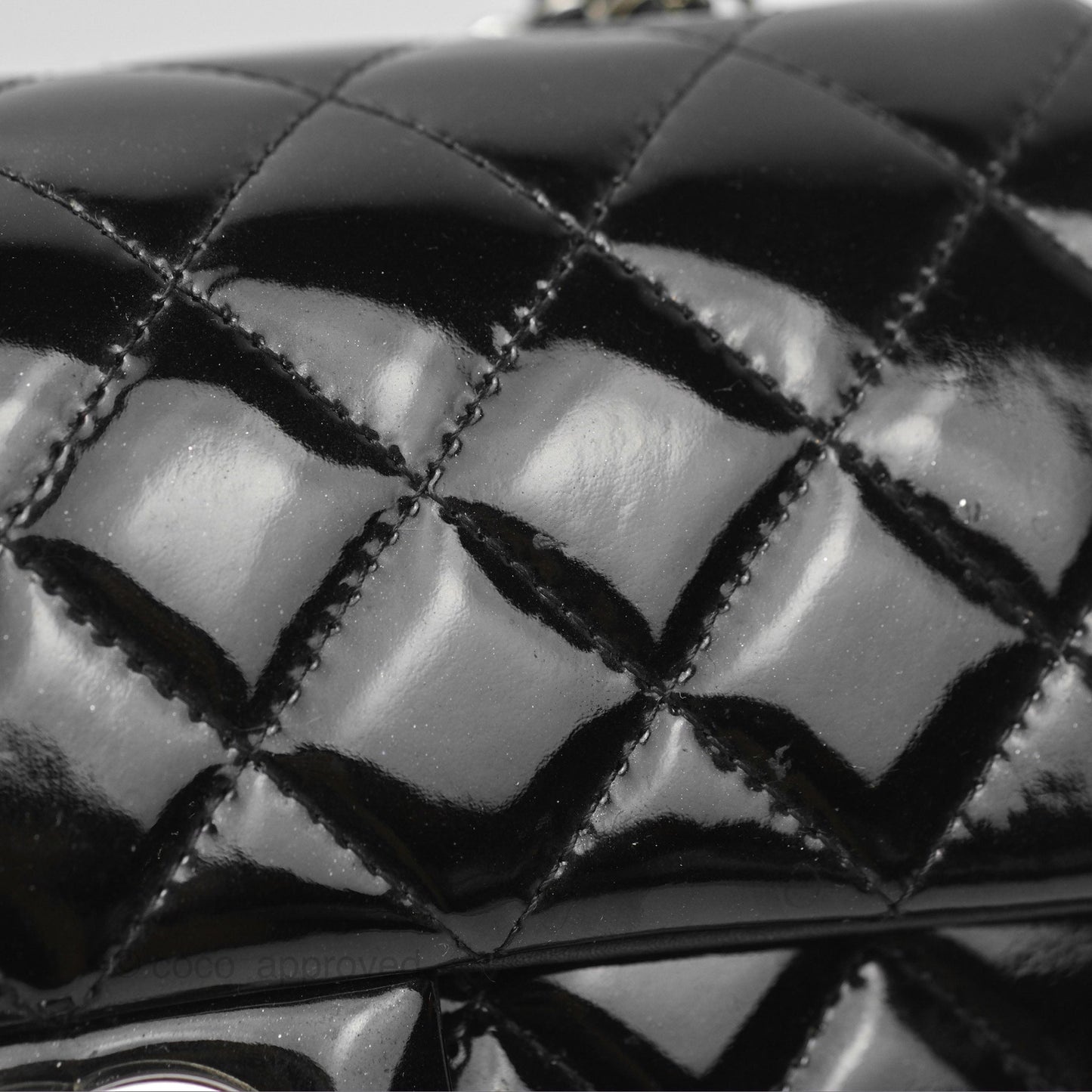 Chanel Quilted Mini Rectangular Flap Black Patent Silver Hardware