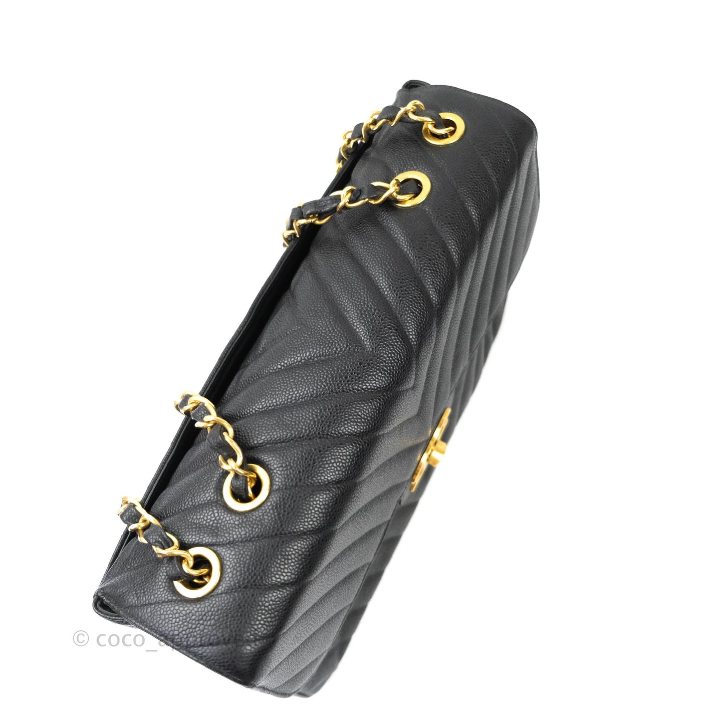 Chanel Vintage Chevron Maxi Classic Flap Black Caviar 24K Gold Hardware