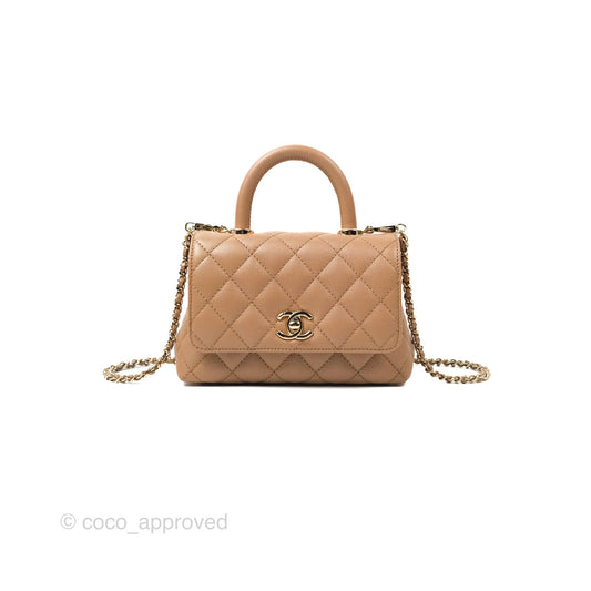 Chanel Mini Coco Handle Dark Beige Caviar Gold Hardware