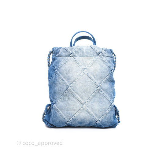 Chanel 22 Small Backpack Blue Denim Ruthenium Hardware