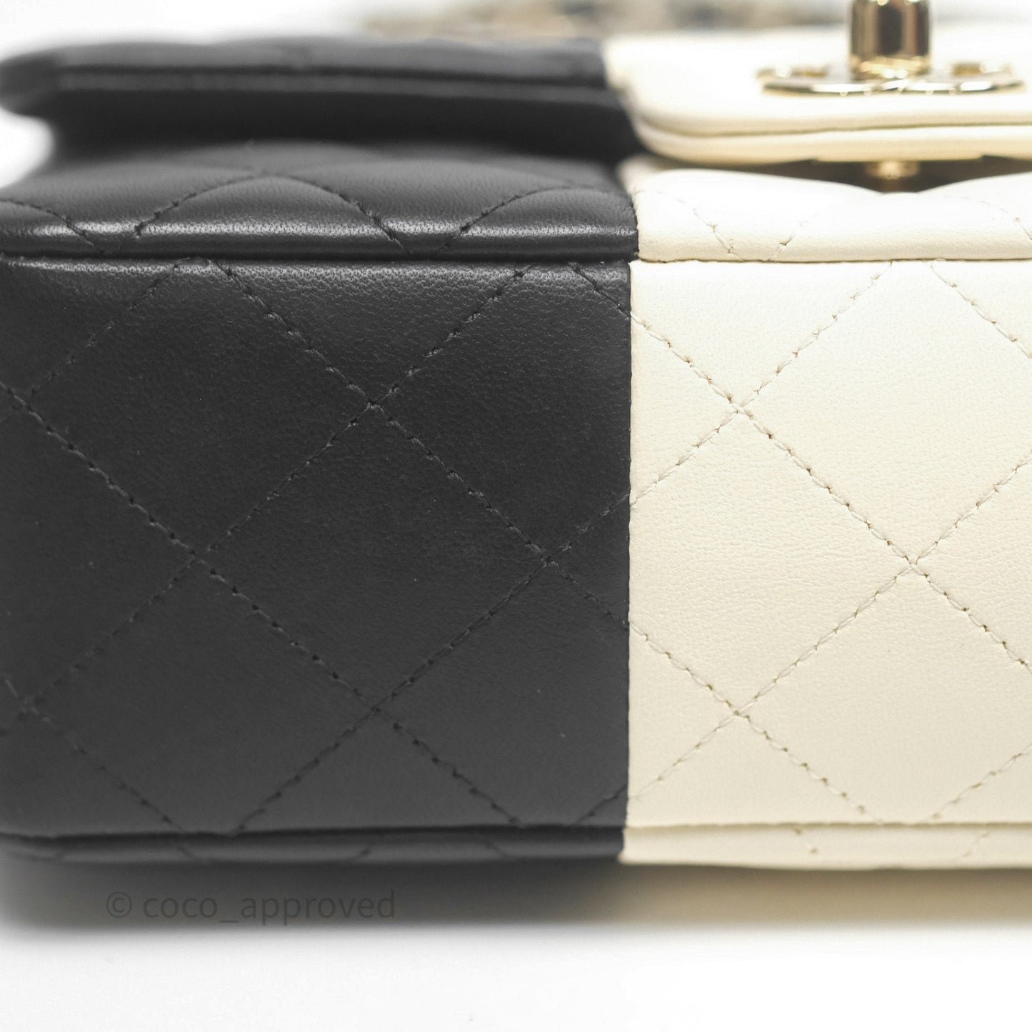 Chanel Mini Rectangular Flap Quilted Black White Lambskin Gold Hardware