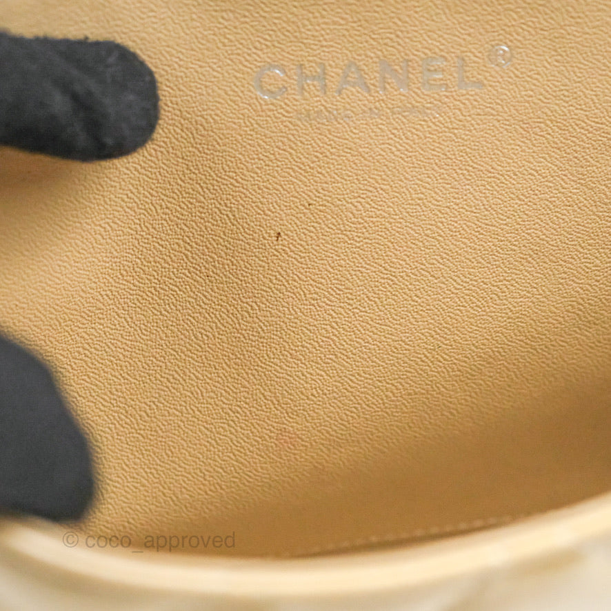 Chanel Quilted Clutch with Chain Beige Patent Silver Hardware