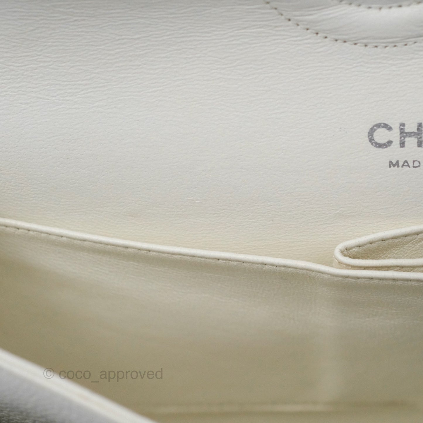 Chanel Classic M/L Medium Flap Quilted White Caviar Silver Hardware