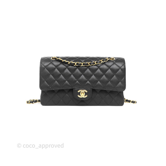 Chanel Classic M/L Medium Double Flap Black Caviar Gold Hardware