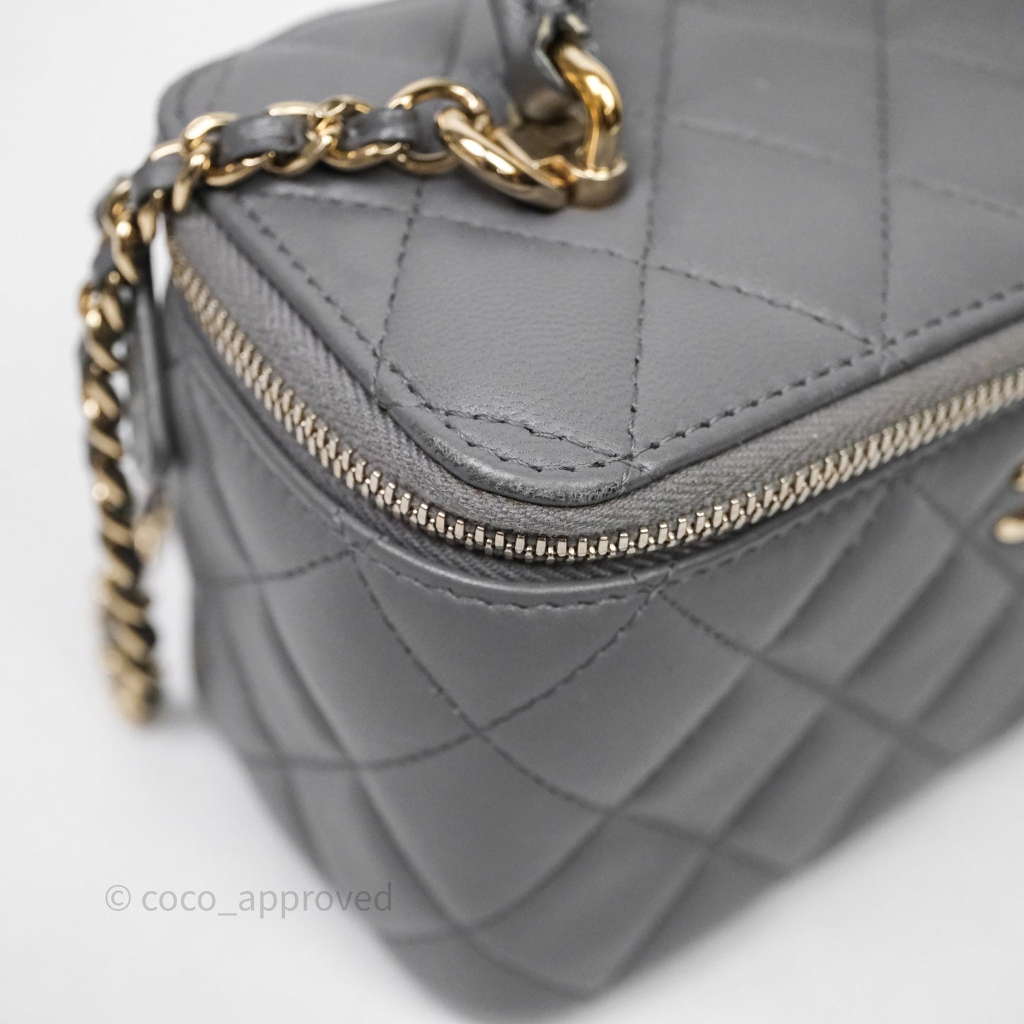 Chanel Vanity Rectangular Top Handle Grey Lambskin Gold Hardware