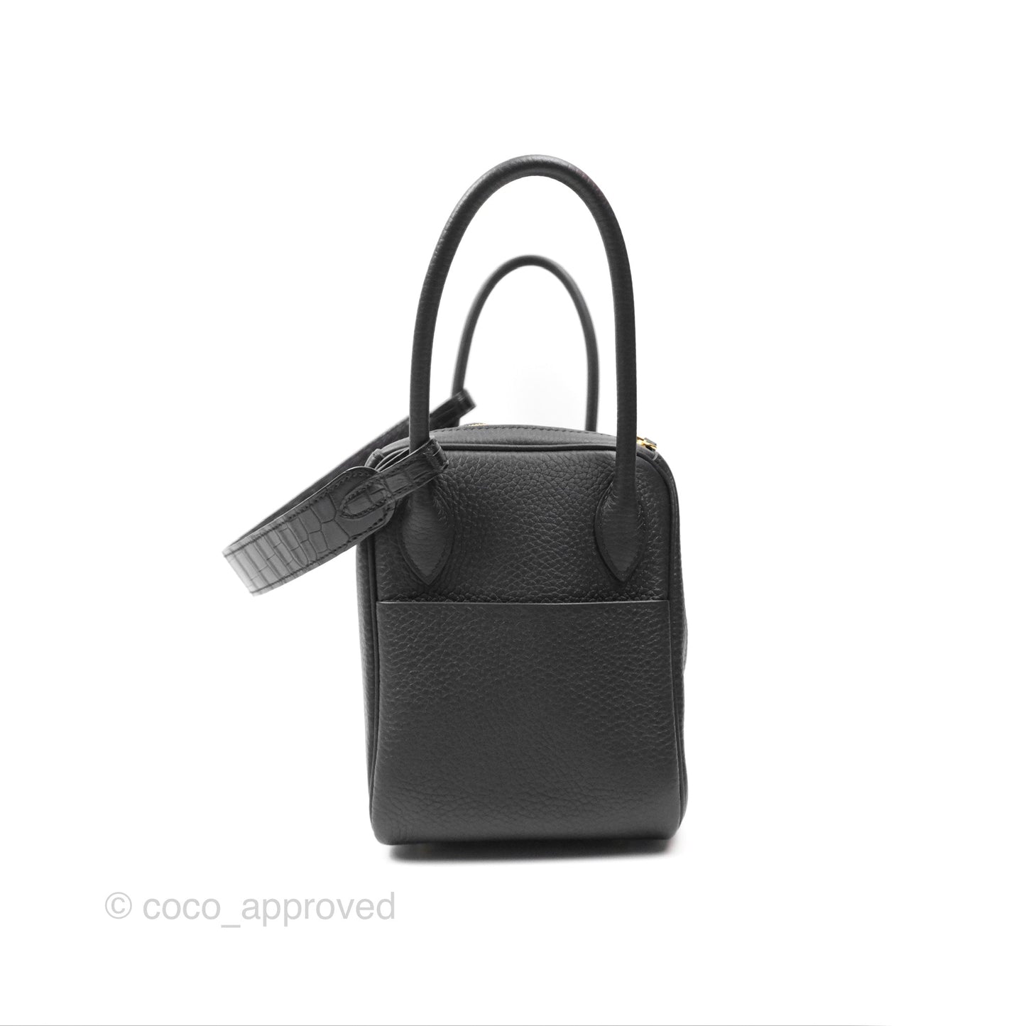 Hermès Lindy 26 Touch Black Clemence Croc Handle Gold Hardware