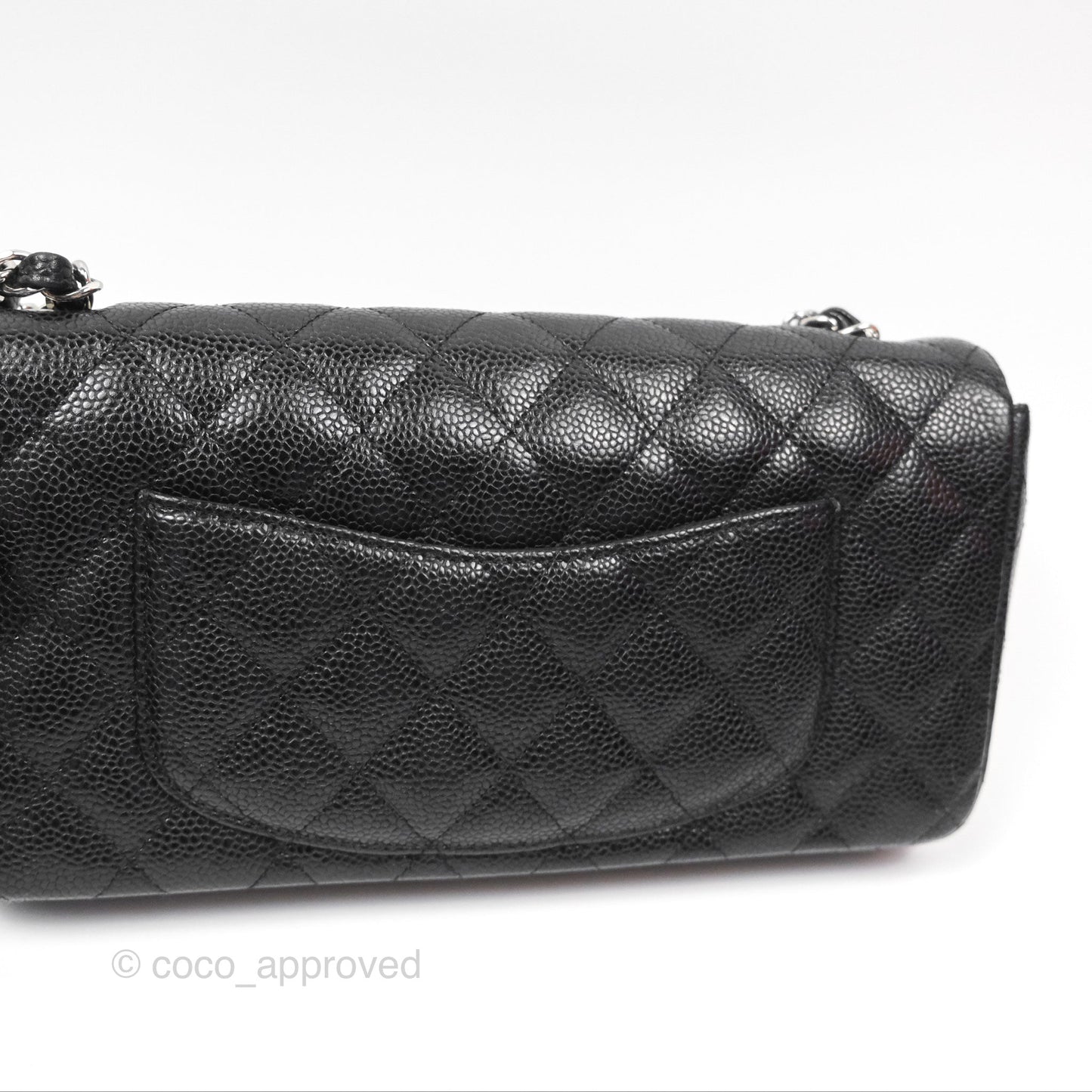 Chanel East West Flap Bag Black Caviar Silver Hardware