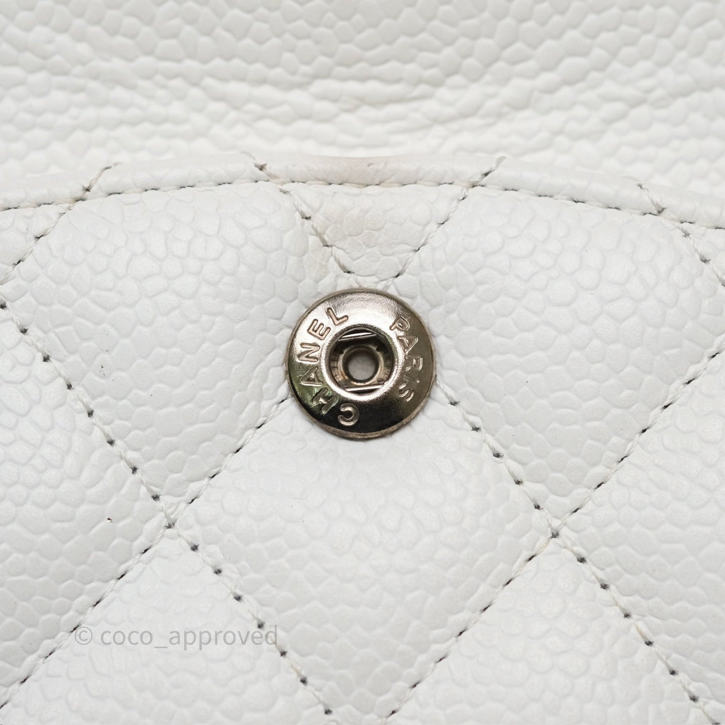 Chanel M/L Medium Classic Flap Quilted White Caviar Silver Hardware