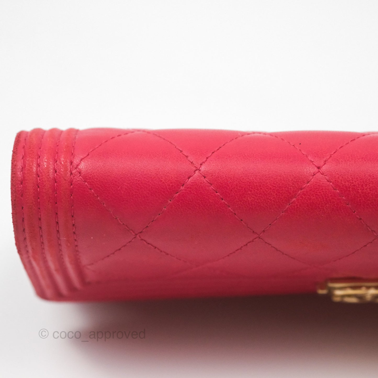 Chanel Quilted Boy Flap Long Wallet Red Lambskin Gold Hardware