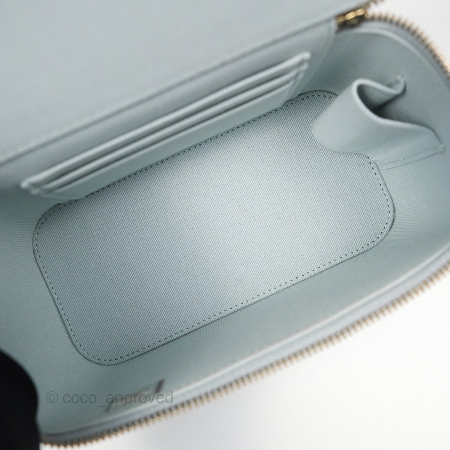 Chanel Vanity Rectangular Top Handle Light Blue Lambskin Gold Hardware