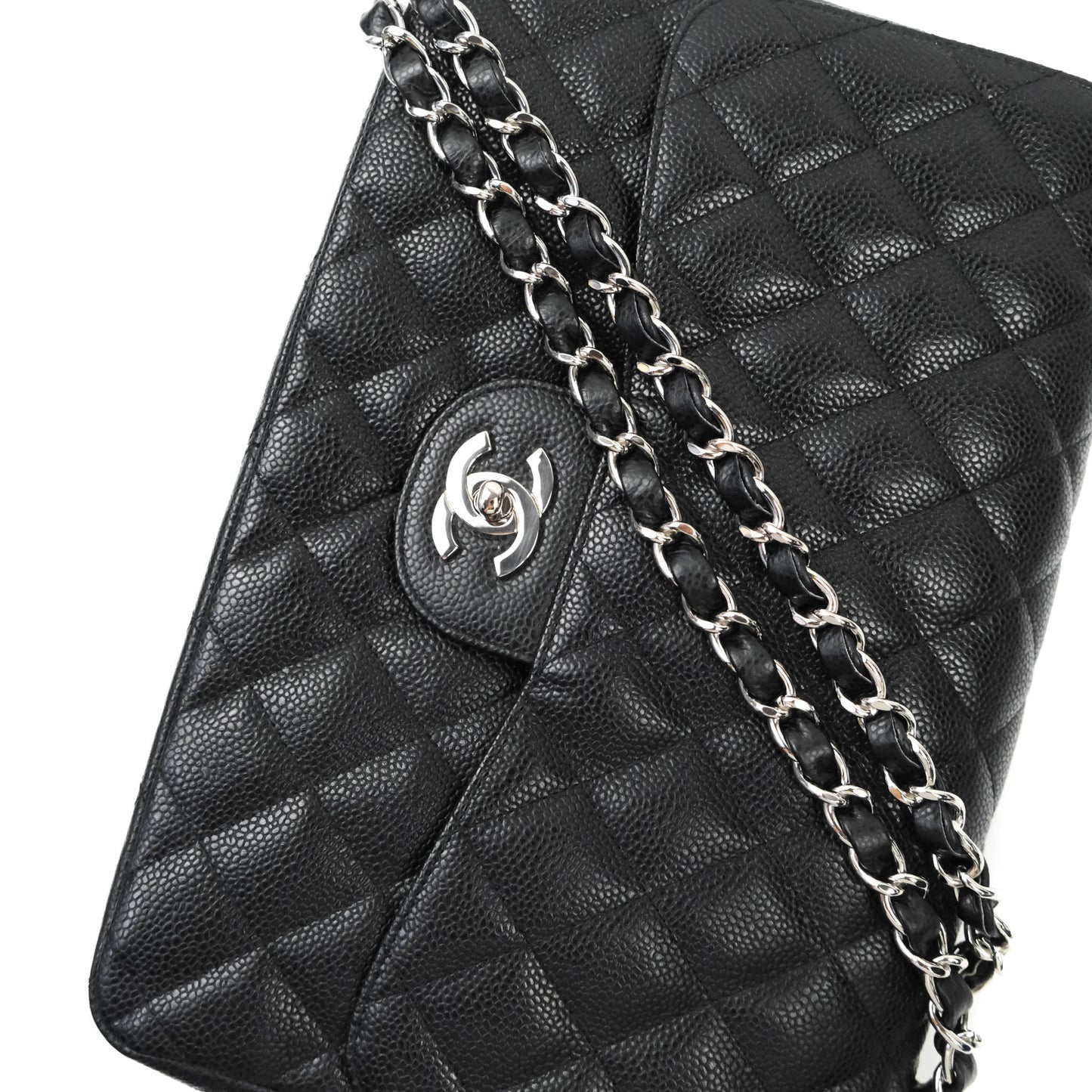 Chanel Jumbo Single Flap Black Caviar Silver Hardware