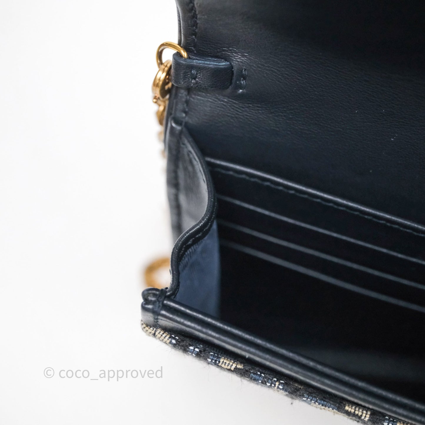 Christian Dior Small Saddle Pouch Wallet with Chain Blue Dior Oblique Jacquard