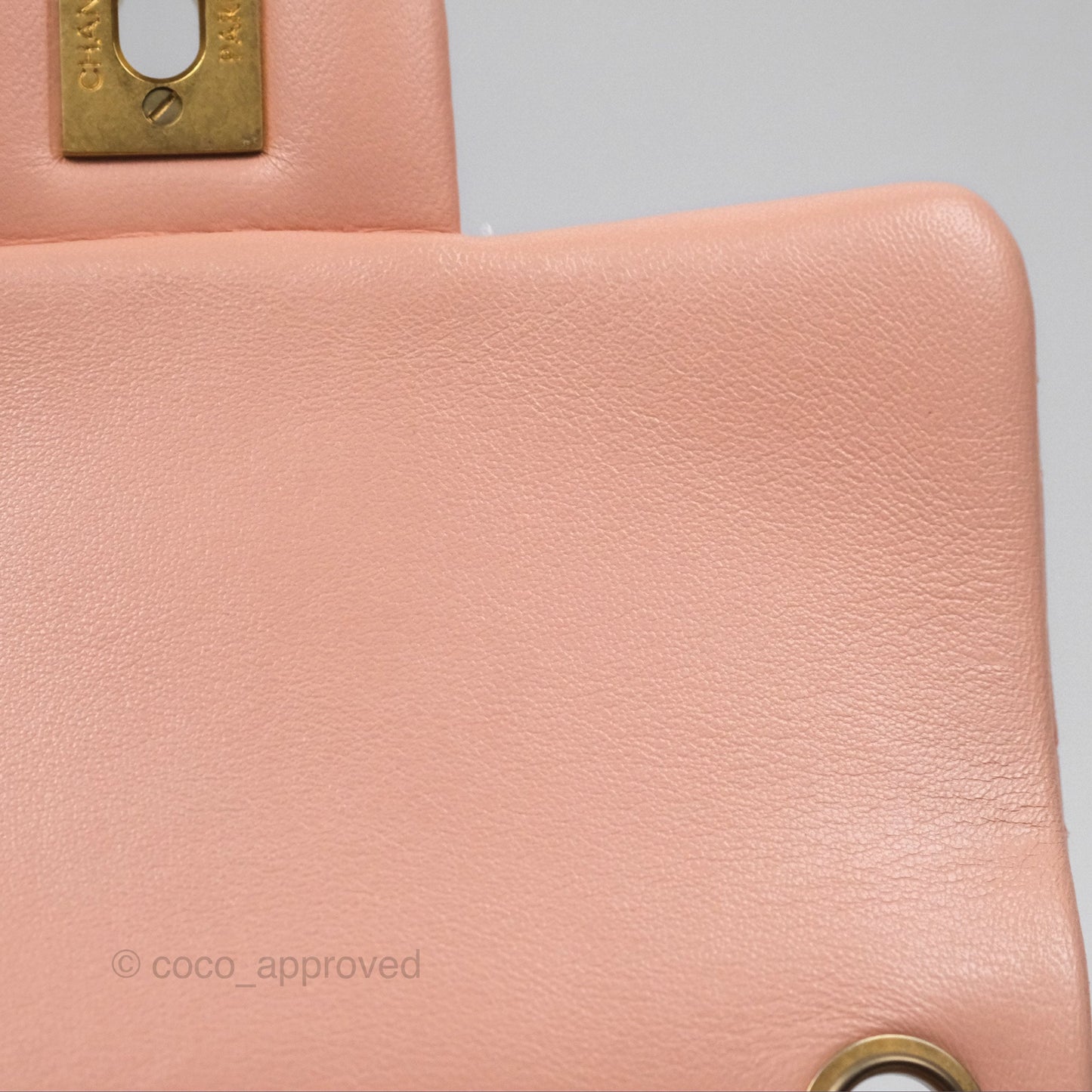Chanel Pearl Crush Mini Square Quilted Peach Beige Lambskin Aged Gold Hardware