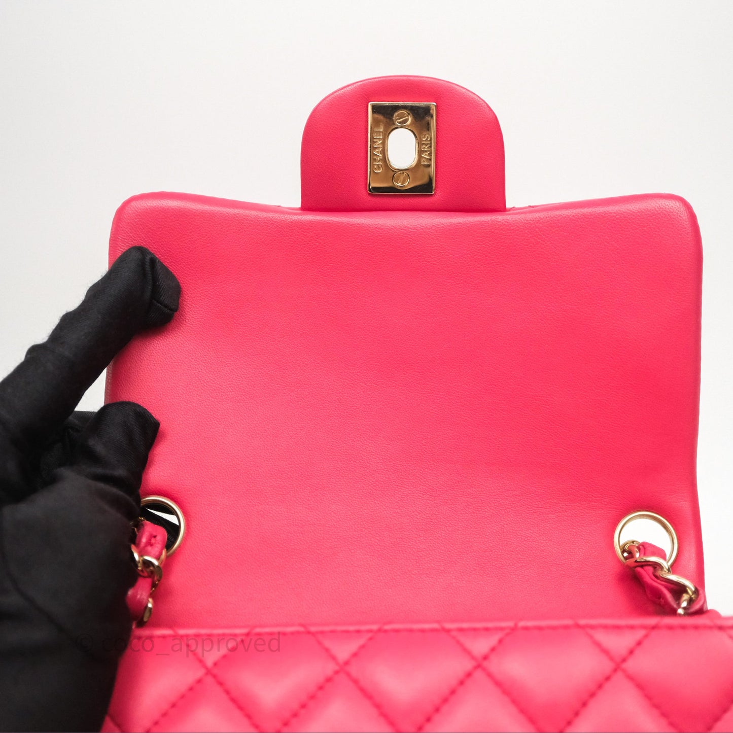 Chanel Mini Square Flap Quilted Dark Pink Lambskin Gold Hardware