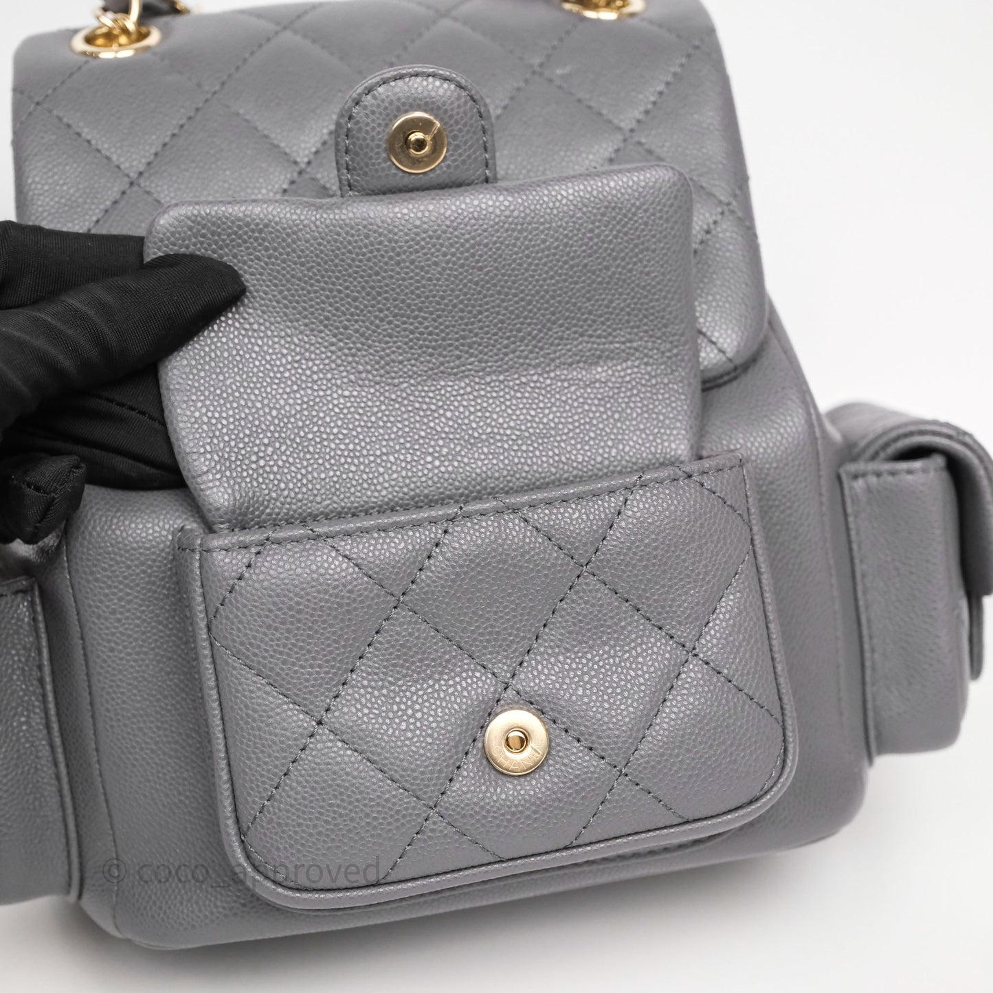 Chanel Small Duma Backpack Dark Grey Caviar Gold Hardware 23K