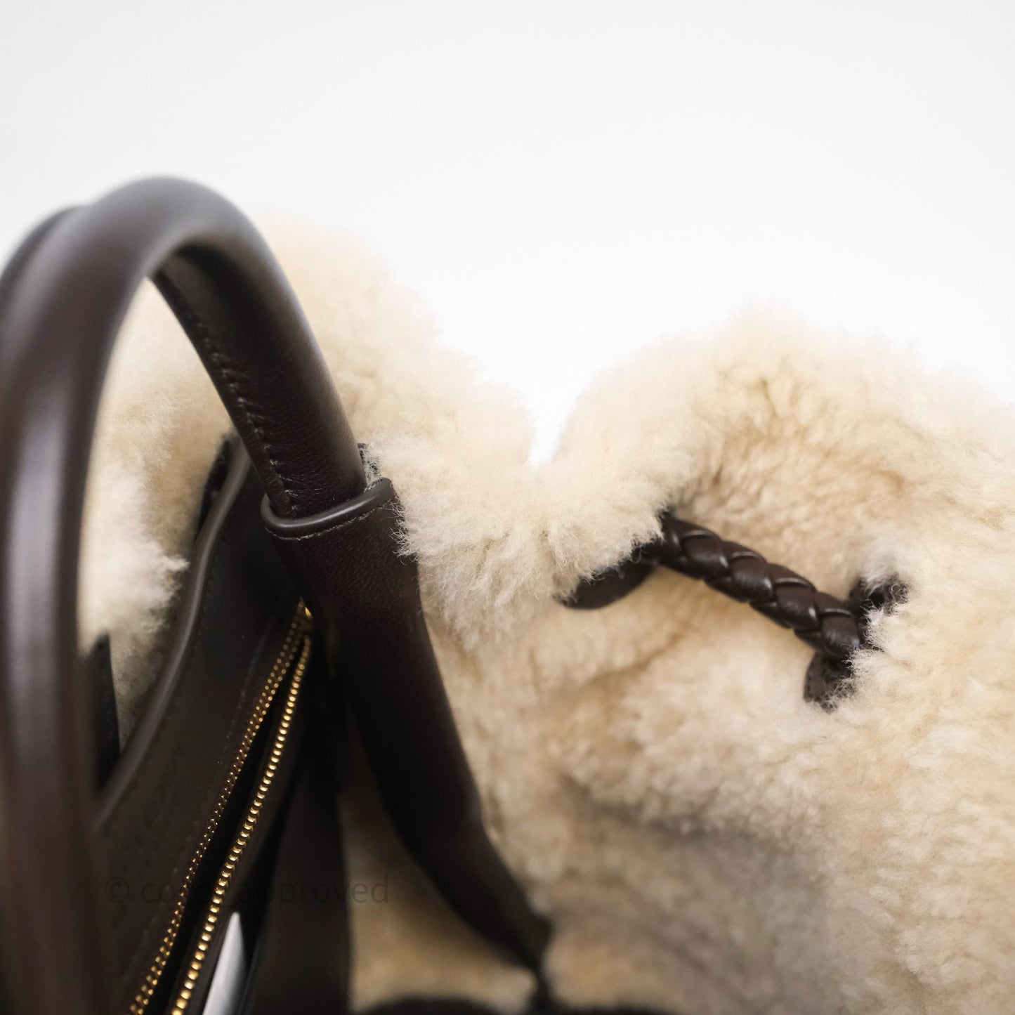Bottega Veneta Shearling Aviator Small Andiamo Bag Brown