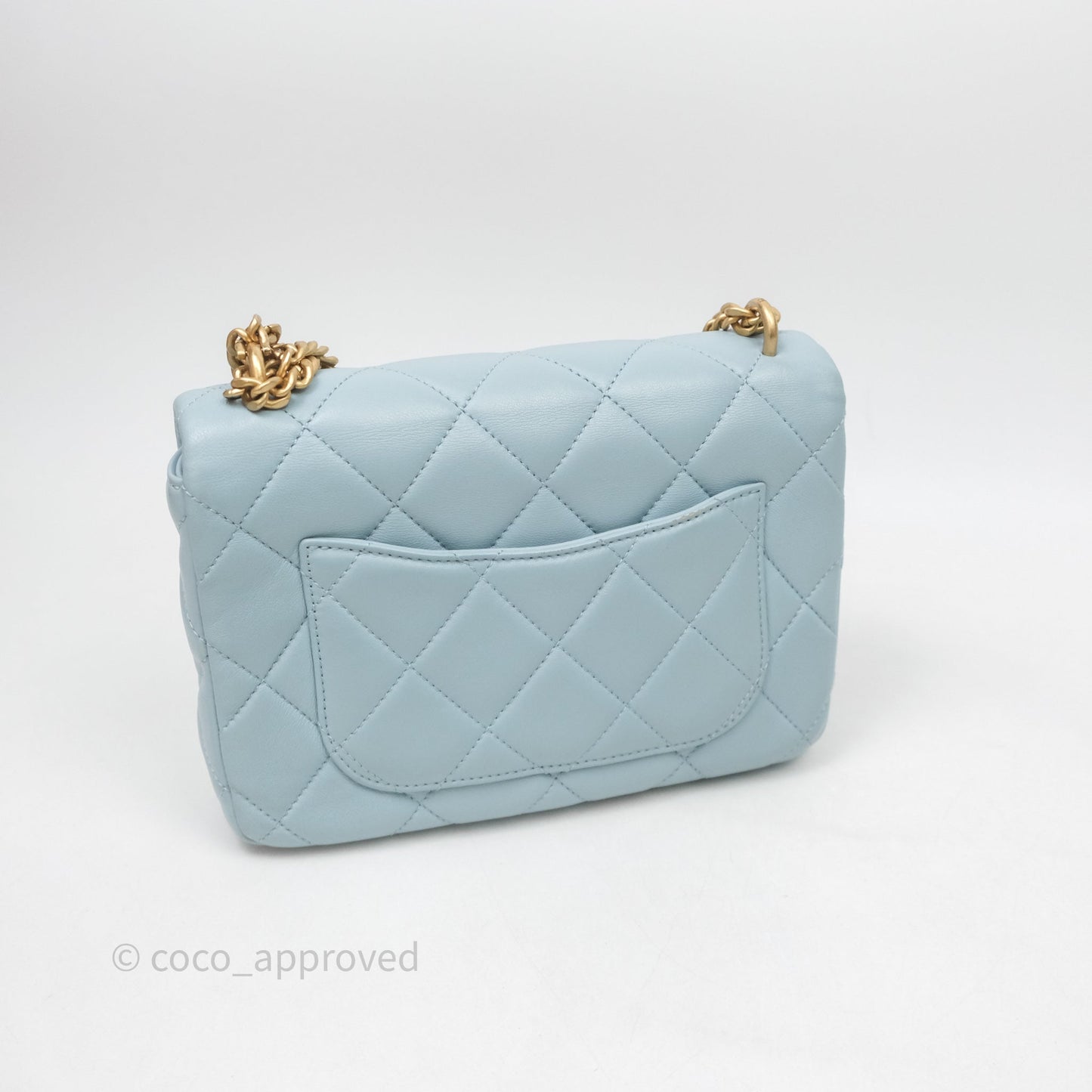 Chanel Quilted Enamel Pending CC Small Square Flap Baby Blue Lambskin