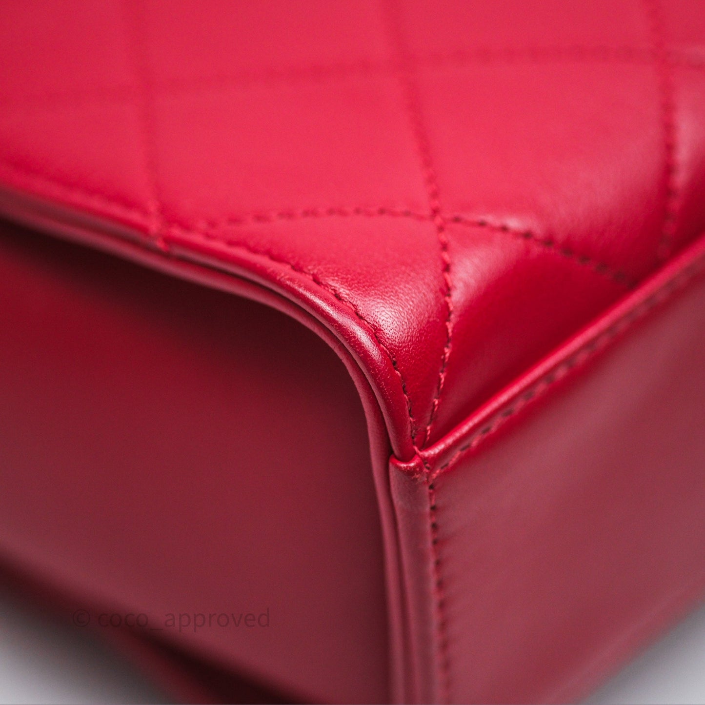 Chanel Quilted Flap Bag  with Pearl Logo Top Handle Red Lambskin Aged Gold Hardware