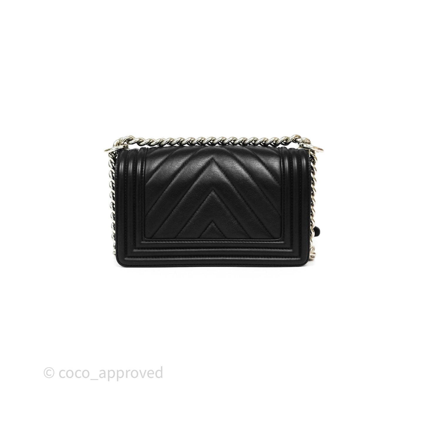 Chanel Small Boy Chevron Black Calfskin Silver Hardware