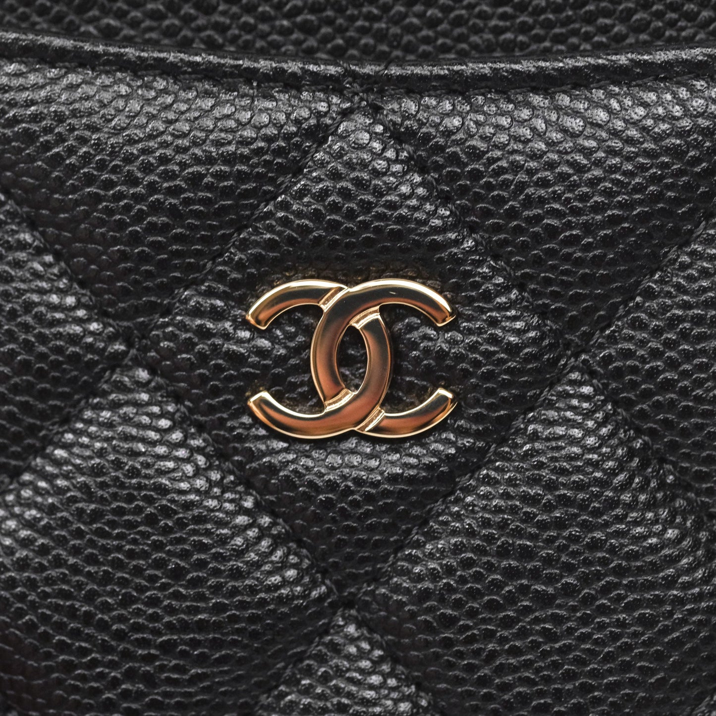 Chanel Quilted Card Holder Caviar Black Gold Hardware