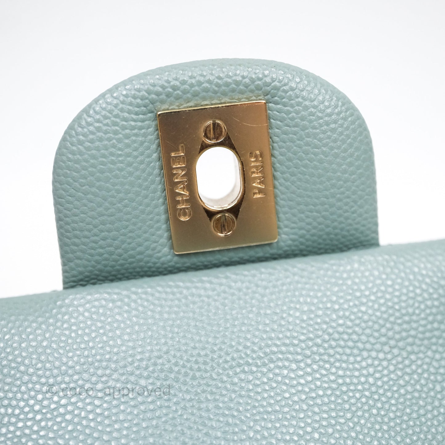 Chanel Small Quilted Classic Flap Tiffany Green Cavier Gold Hardware