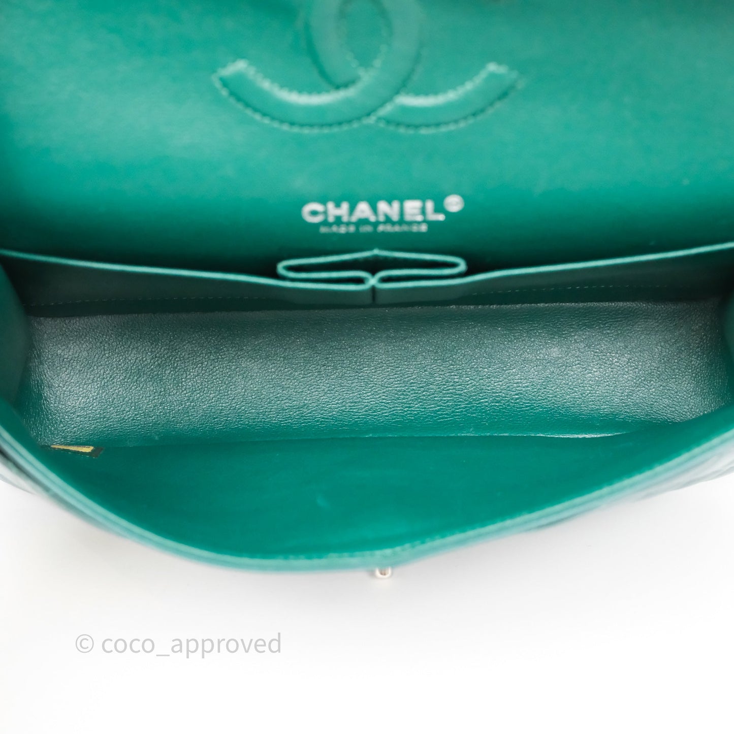 Chanel Medium Classic Flap Quilted Dark Green Lambskin Silver Hardware