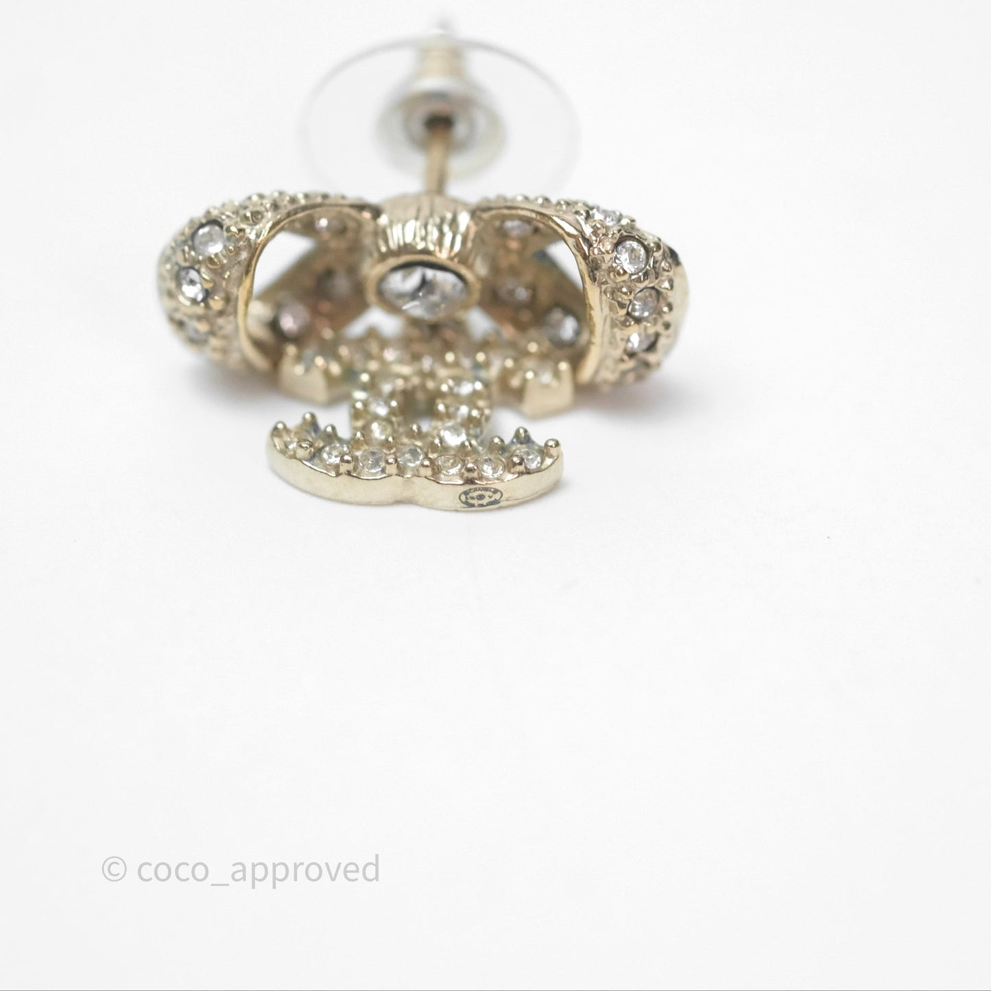 Chanel Crystal CC Bow Knot Earrings Gold Tone