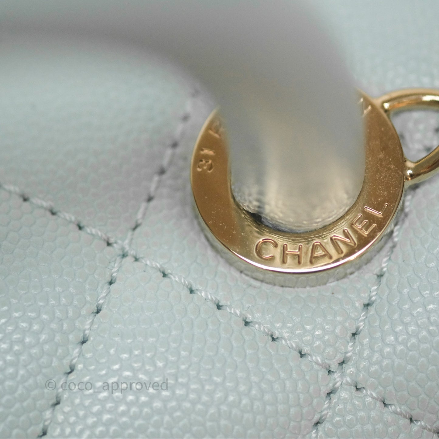 Chanel Small Coco Handle Quilted Light Blue Caviar Gold Hardware