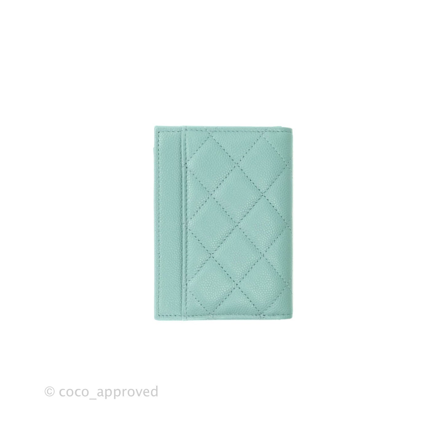 Chanel Classic Quilted Card Holder Tiffany Blue Caviar Gold Hardware
