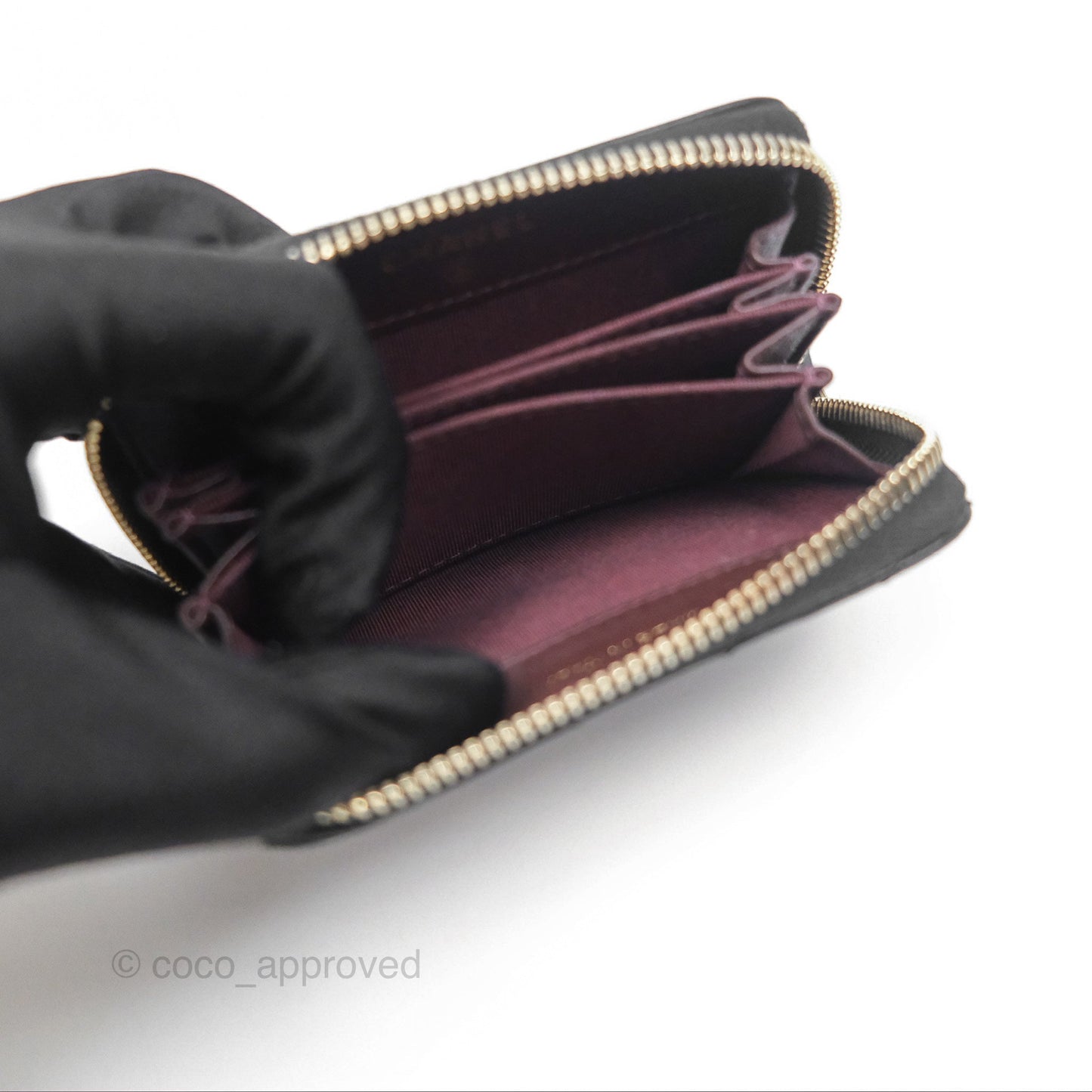 Chanel Chevron Zipped Coin Purse Black Lambskin Gold Hardware
