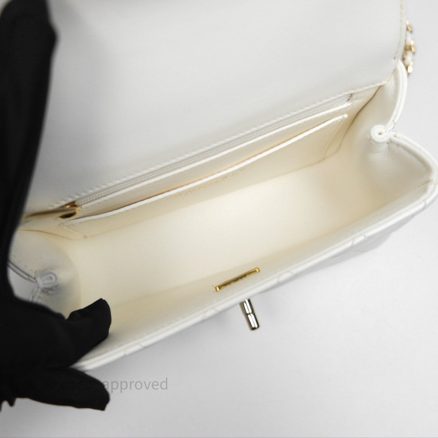 Chanel Crystals Top Handle Mini Rectangular Flap Bag White Lambskin Gold Hardware