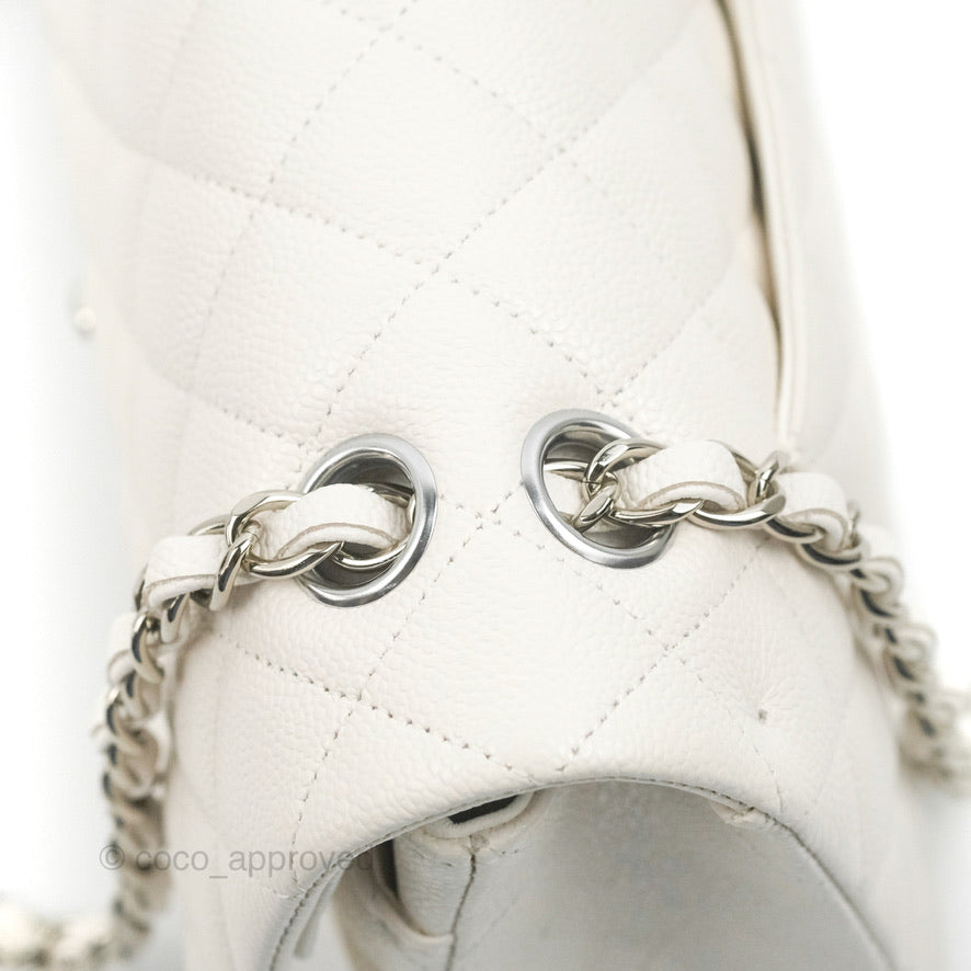 Chanel Classic M/L Medium Double Flap White Caviar Silver Hardware