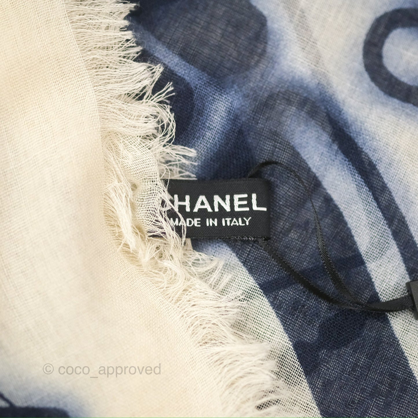 Chanel Square Cashmere Silk Scarf 140 Navy/White