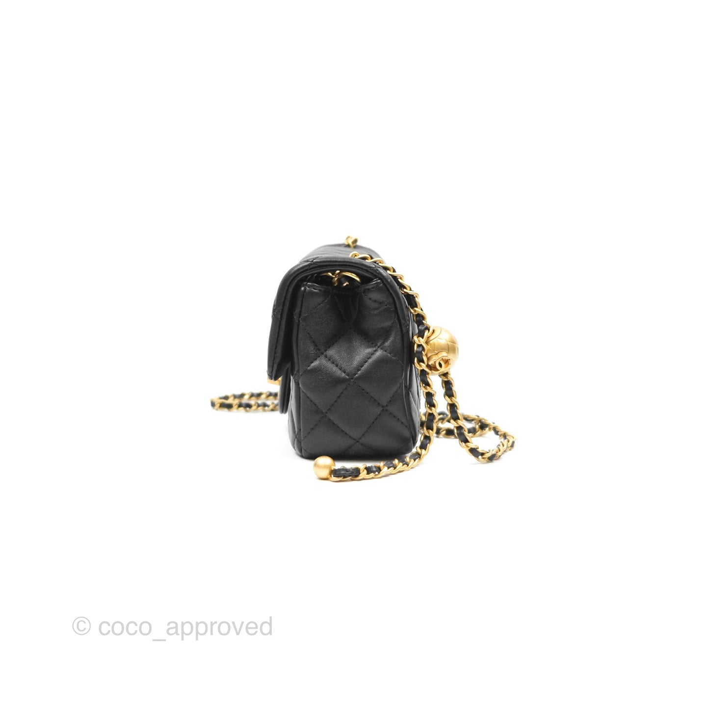 Chanel Pearl Crush Mini Rectangular Quilted Black Lambskin Aged Gold Hardware